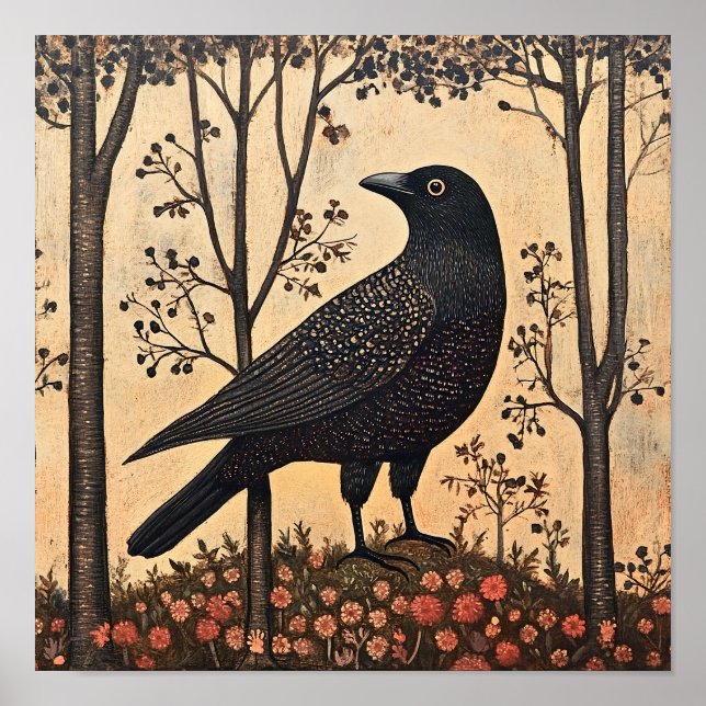 Crow Bird Whimsical Painting Poster (Front)