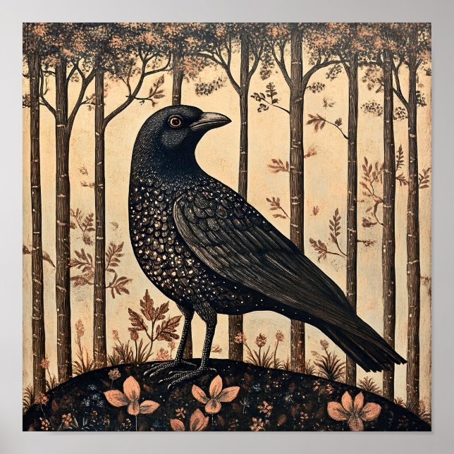 Crow Bird Whimsical Painting Poster (Front)