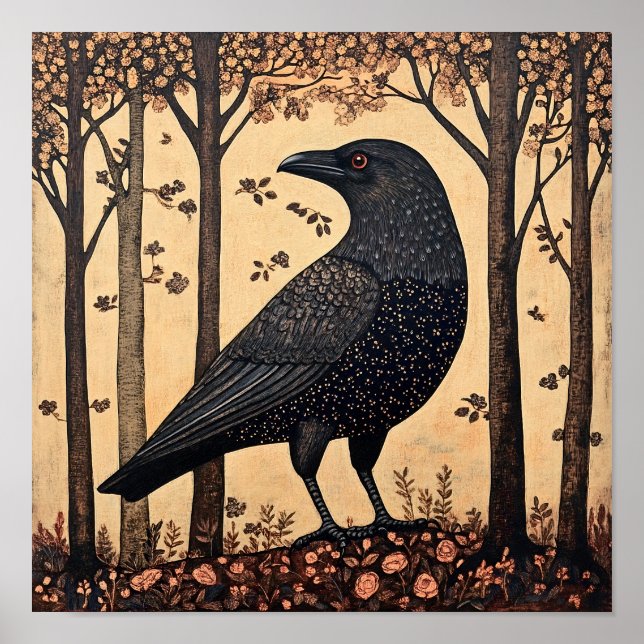 Crow Bird Whimsical Painting Poster (Front)