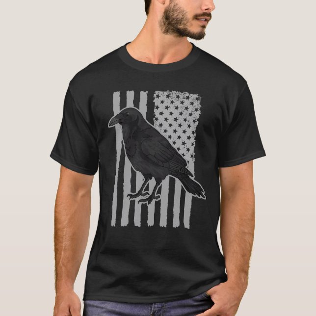 Crow Black US Flag Crows Lover T-Shirt (Front)