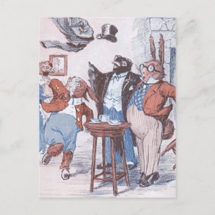 Crow & Bunnies Have Tea Postcard