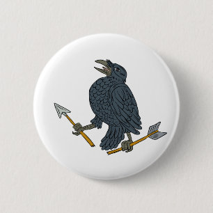 Crow Clutching Broken Arrow Drawing 6 Cm Round Badge