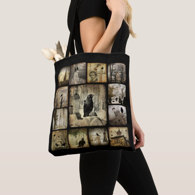 Crow Collage Art Tote Bag (Close Up)