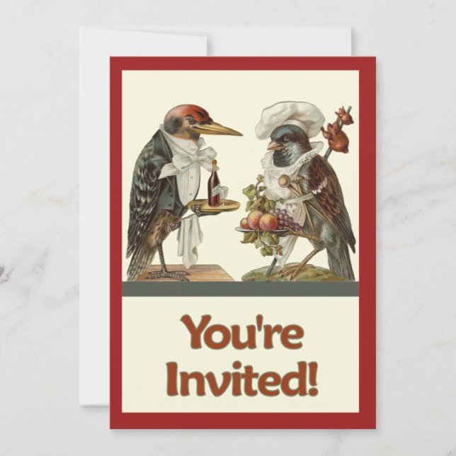 Crow Cook and Woodpecker Bartender Invitation (Front)