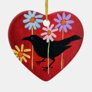 Crow & Daisies Ornament