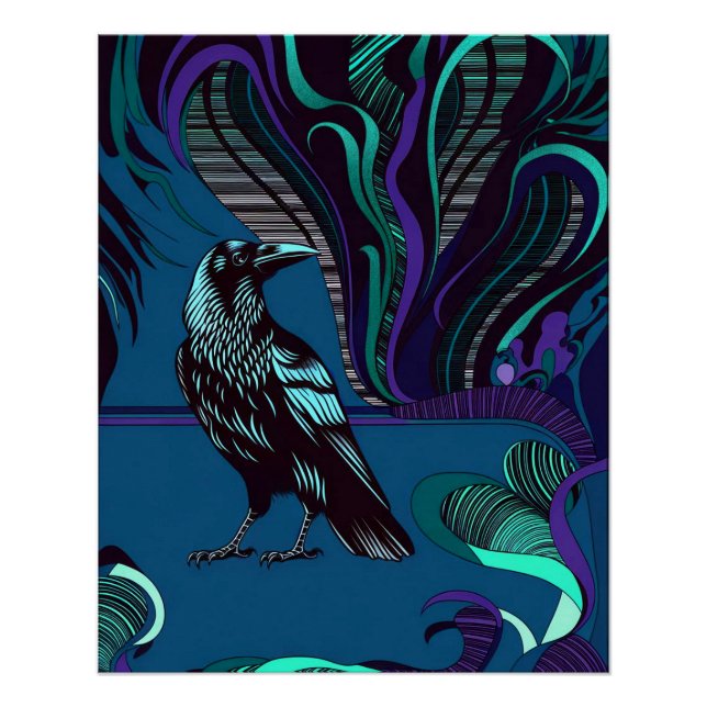 Crow Design Poster Wall Art Purple Blue (Front)