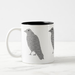 Crow drawing from letters Two-Tone coffee mug