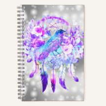 Crow Dreamcatcher Blue Purple Floral