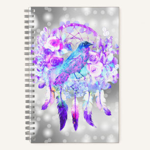 Crow Dreamcatcher Blue Purple Floral Notebook