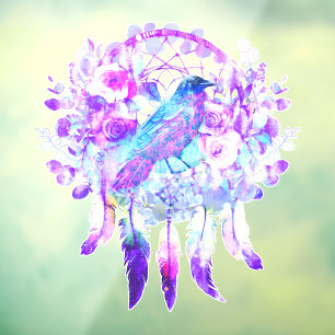 Crow Dreamcatcher Blue Purple Floral Window Cling