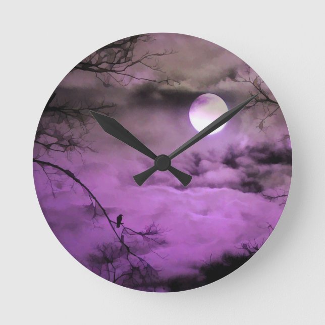 Crow Dreamt Of A Purple Night Round Clock (Front)