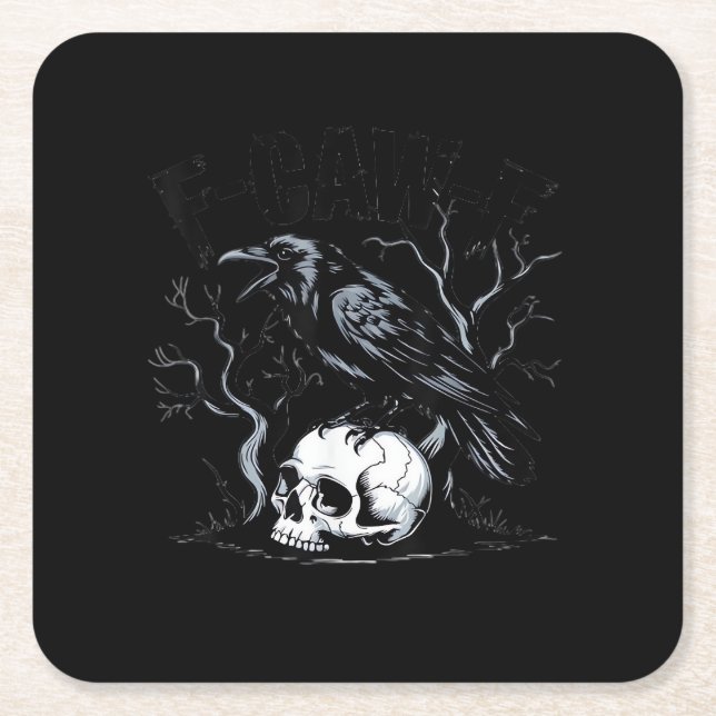Crow, F-Caw-F Bird Moon Gothic Adult Humor Square Paper Coaster (Front)