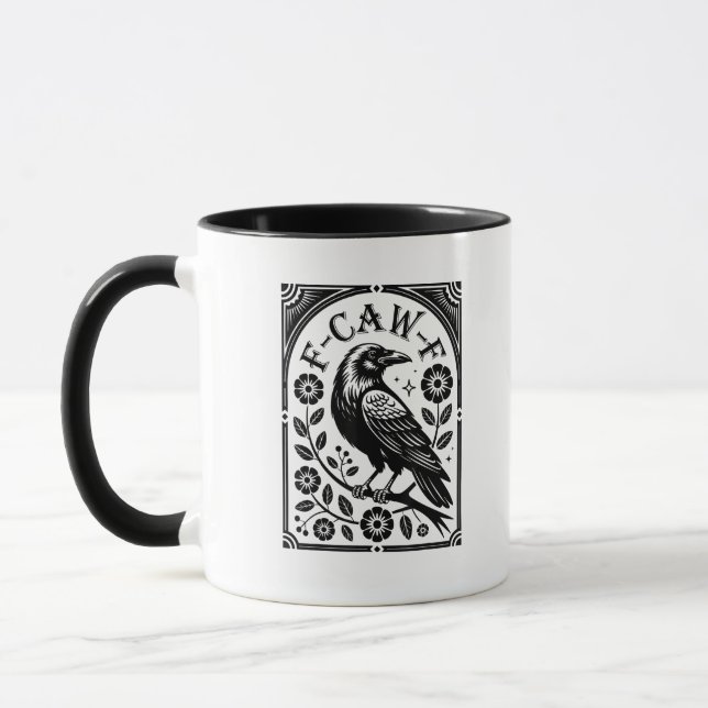 Crow, F-Caw-F Funny Bird Aesthetic Graphic Mug (Left)