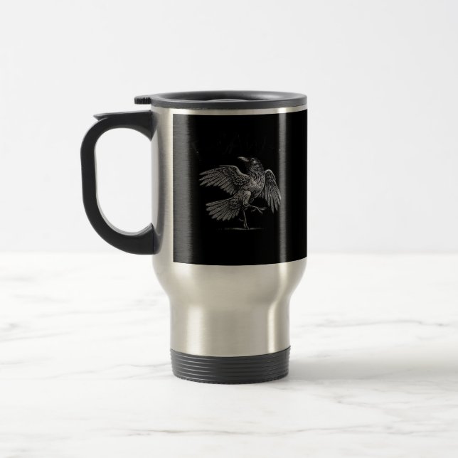 Crow, F-Caw-F Funny Bird Moon Gothic Adult Humor C Travel Mug (Left)