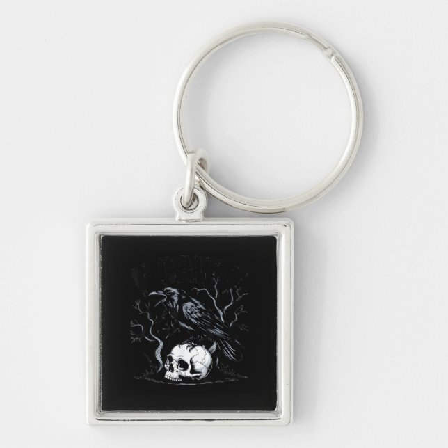 Crow, F-Caw-F Funny Bird Moon Gothic Adult Humor Key Ring (Front)