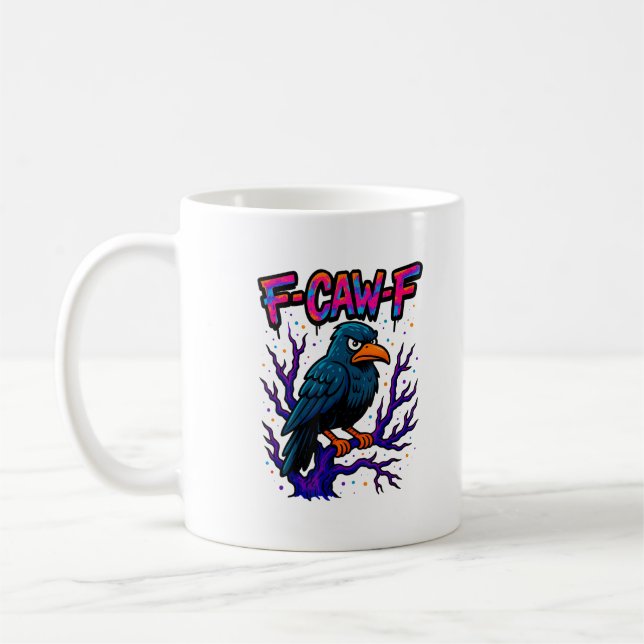 Crow, F-Caw-F Funny Bird Moon Gothic Adult Humor M Coffee Mug (Left)