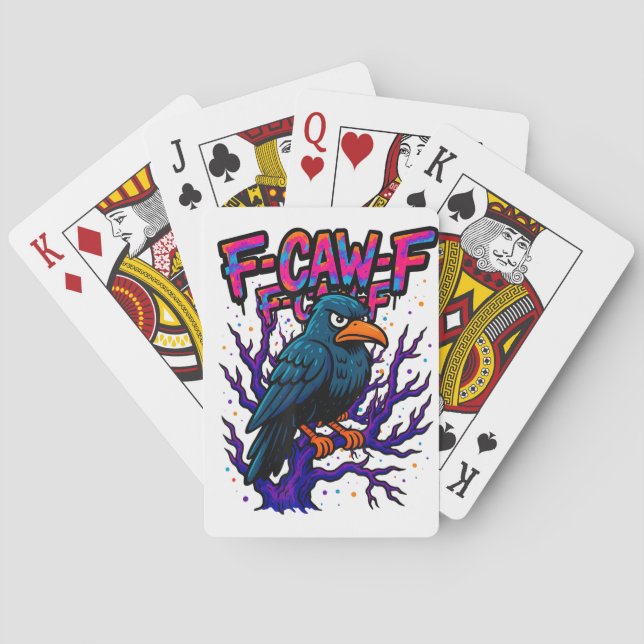 Crow, F-Caw-F Funny Bird Moon Gothic Adult Humor M Playing Cards (Back)