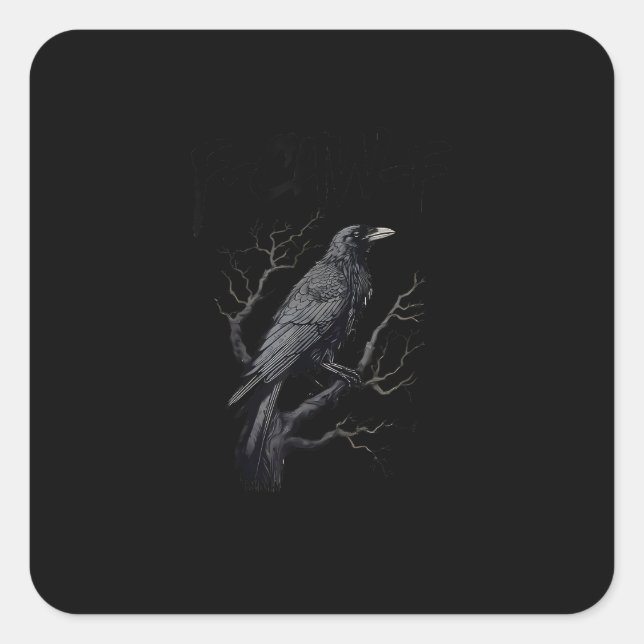 Crow, F-Caw-F Funny Bird Moon Gothic Adult Humor T Square Sticker (Front)