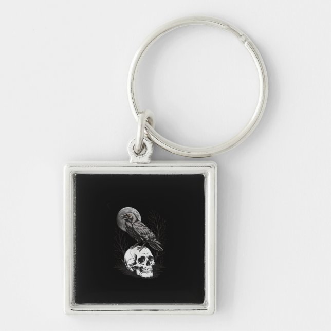 Crow, F-Caw-F Funny Bird Moon Gothic Adult Humour  Key Ring (Front)