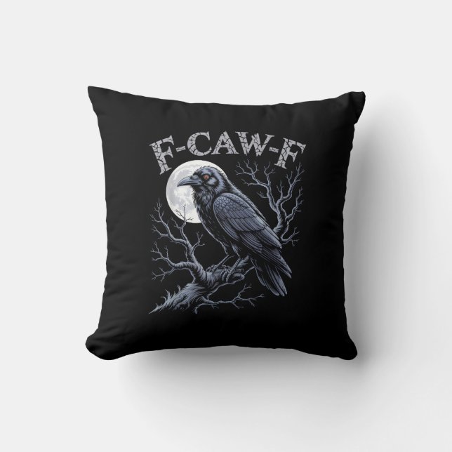 Crow F-Caw-F Funny Bird Moon Gothic Adult Humour R Cushion (Front)