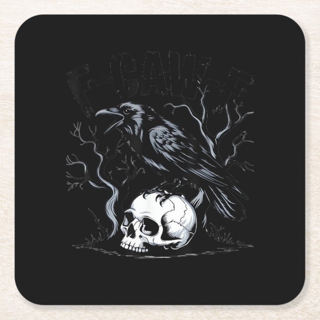 Crow, F-Caw-F Funny Bird Moon Gothic Adult Humour Square Paper Coaster (Front)