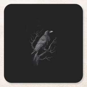 Crow, F-Caw-F Funny Bird Moon Gothic Adult Humour Square Paper Coaster