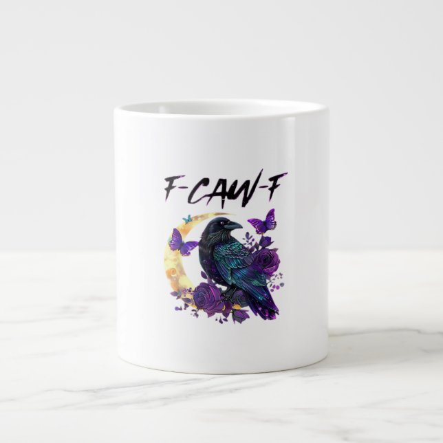 Crow F Caw F Funny Bird Moon Gothic Design Large Coffee Mug (Front)