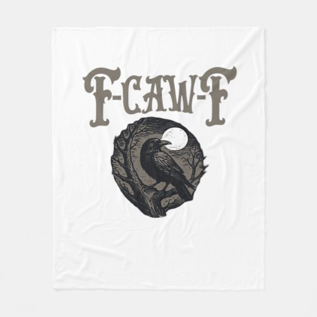 Crow, F-Caw-F Funny Bird Moon Gothic Retro Graphic Fleece Blanket (Front)