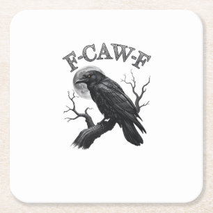 Crow, F-Caw-F Funny Bird Moon Gothic Tri-Blend Cre Square Paper Coaster