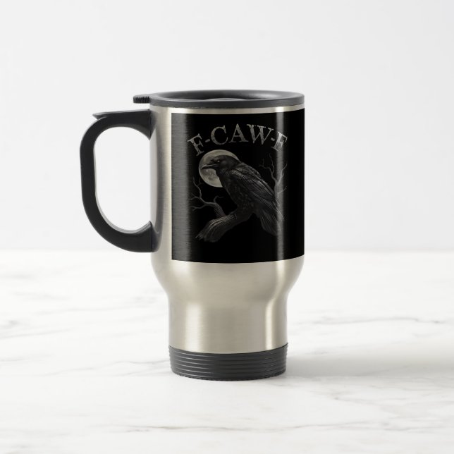Crow F-Caw-F Funny Bird Moon Retro Classic Travel Mug (Left)