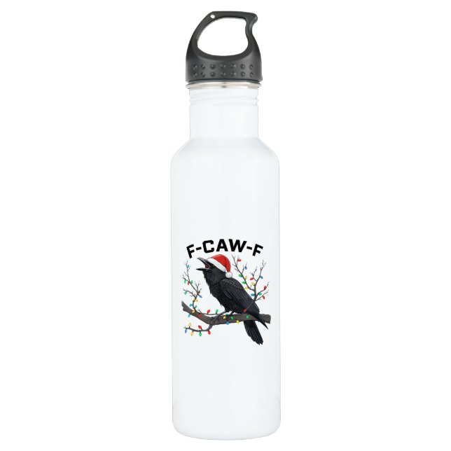 Crow F-Caw-F Funny Retro Christmas Lights Santa Ha 710 Ml Water Bottle (Front)