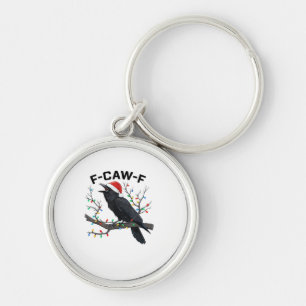 Crow F-Caw-F Funny Retro Christmas Lights Santa Ha Key Ring