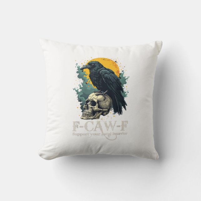 Crow F-Caw-F Funny Skull Moon Design Cushion (Front)