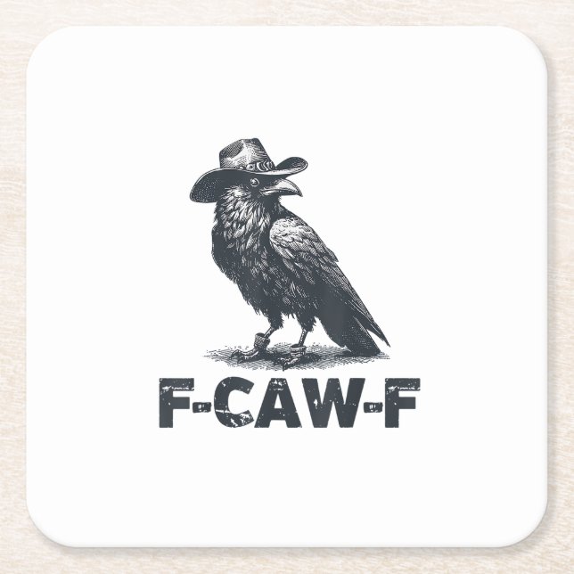 Crow F-Caw-F Retro Crow Lover Square Paper Coaster (Front)