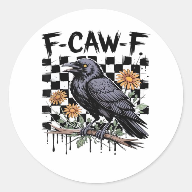 Crow Flowral, F-Caw-F Funny Bird FCAWF Moon Gothic Classic Round Sticker (Front)