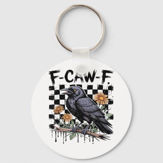 Crow Flowral, F-Caw-F Funny Bird FCAWF Moon Gothic Key Ring (Front)