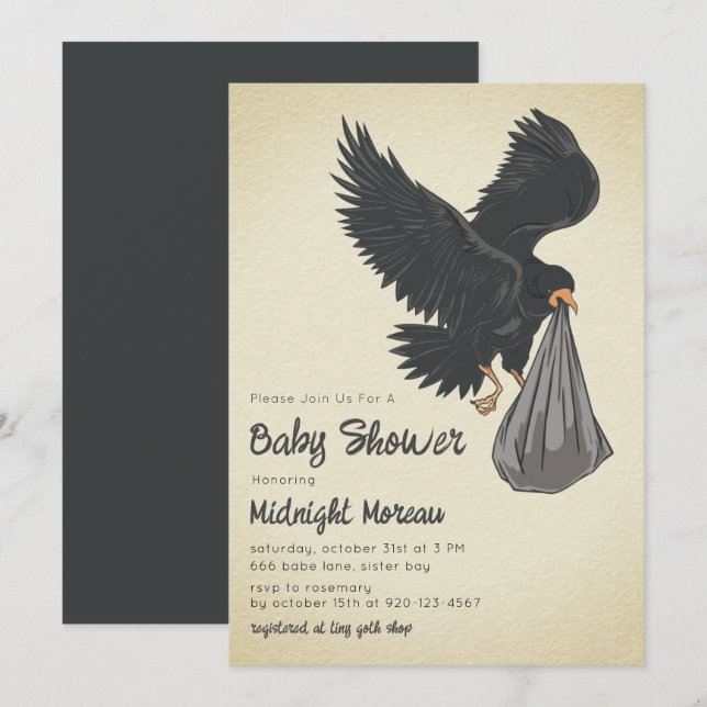 Crow Gothic Baby Shower Invitation (Front/Back)