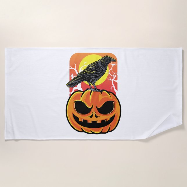Crow Halloween Bird Watcher Gift Beach Towel (Front)