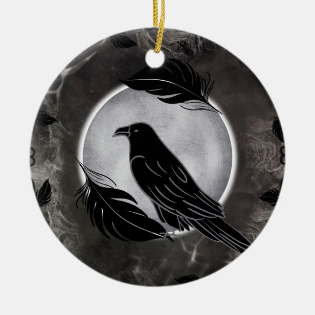 Crow Halloween Ceramic Tree Decoration (Front)