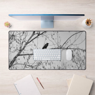 Crow in a Birch Tree Desk Mat