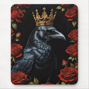 Crow in A Gold Crown Ruby Red Roses Mouse Mat
