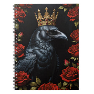 Crow in A Gold Crown Ruby Red Roses Notebook