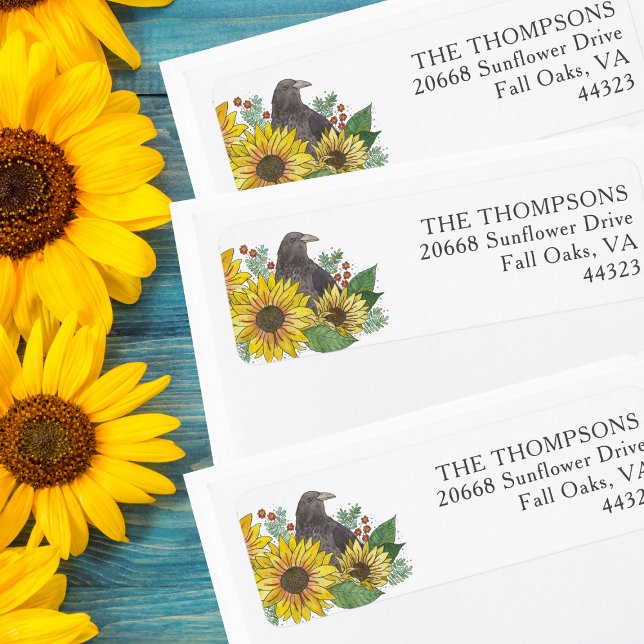 Crow in Autumn Flowers Thanksgiving Return Address (Creator Uploaded)