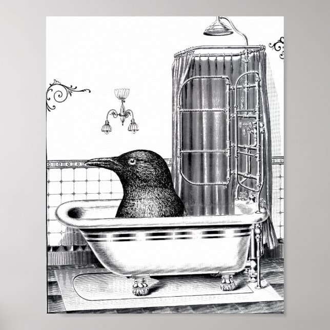 Crow in Vintage Bath Tub Poster (Front)