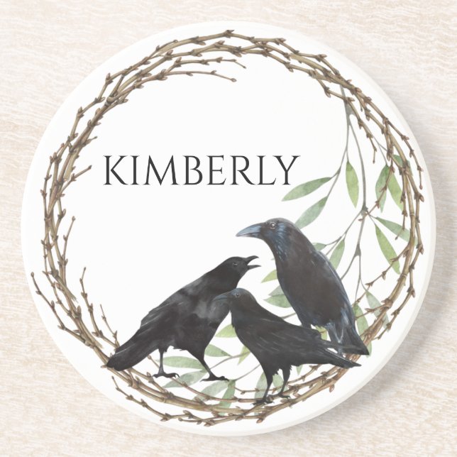 Crow love birds drink coaster (Front)