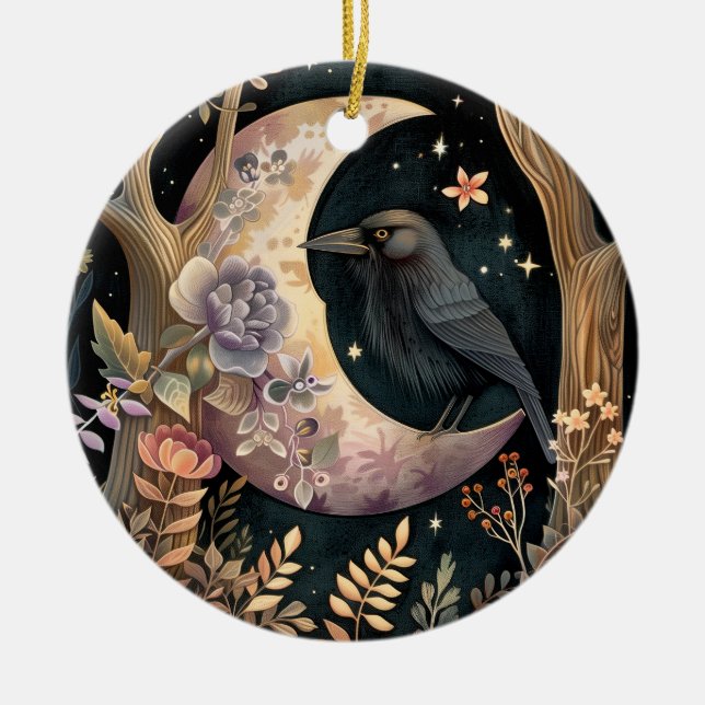 Crow Moon Ceramic Tree Decoration (Front)