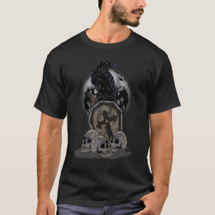 Crow Moon Coffin Halloween Skull Spooky Raven T-Shirt