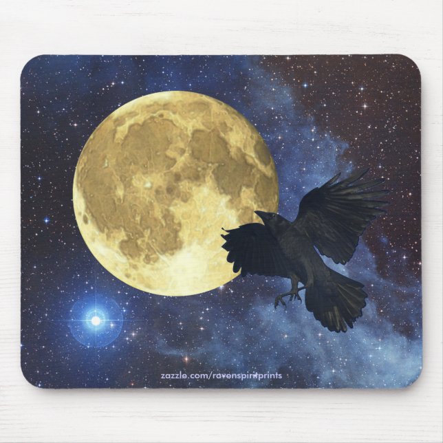 Crow, Moon & Outer Space Mousepad (Front)