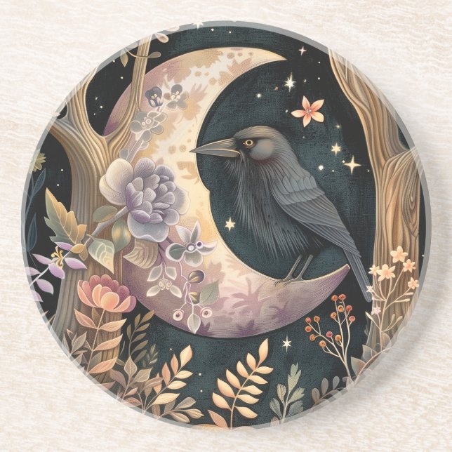 Crow Moon Sandstone Coaster (Front)