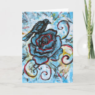 Crow on a Blue Rose, Greeting Card